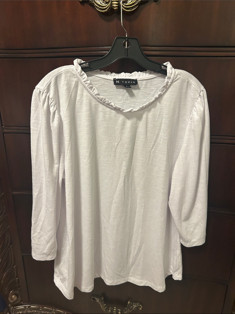 N Touch White Ruffle-Edge Long Sleeve Tee
